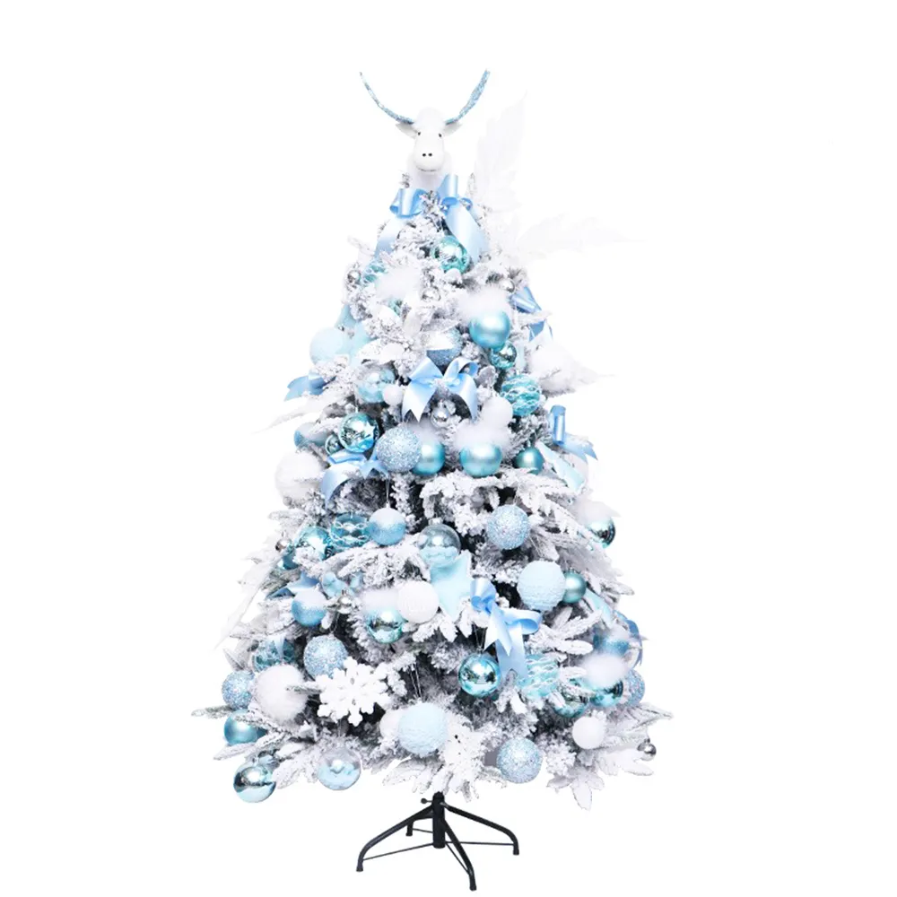 Großhandel Angemessener Preis arbol de navidad Blue Flock ing Snowy PVC Weihnachts baum Mit Weihnachts kugeln
