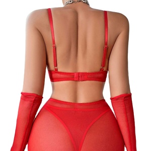 Soutien-gorge demi-bonnet en dentelle avec chaîne, lingerie sexy rouge délicate - Product Image 6