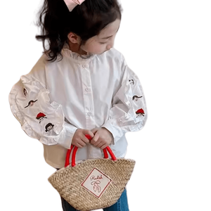 2025 Primavera e Outono Meninas Novas Dentro da Lapela Manga Longa Em Torno Do Pescoço Jardim De Infância Dos Desenhos Animados Bordado Camisa - Product Image 1