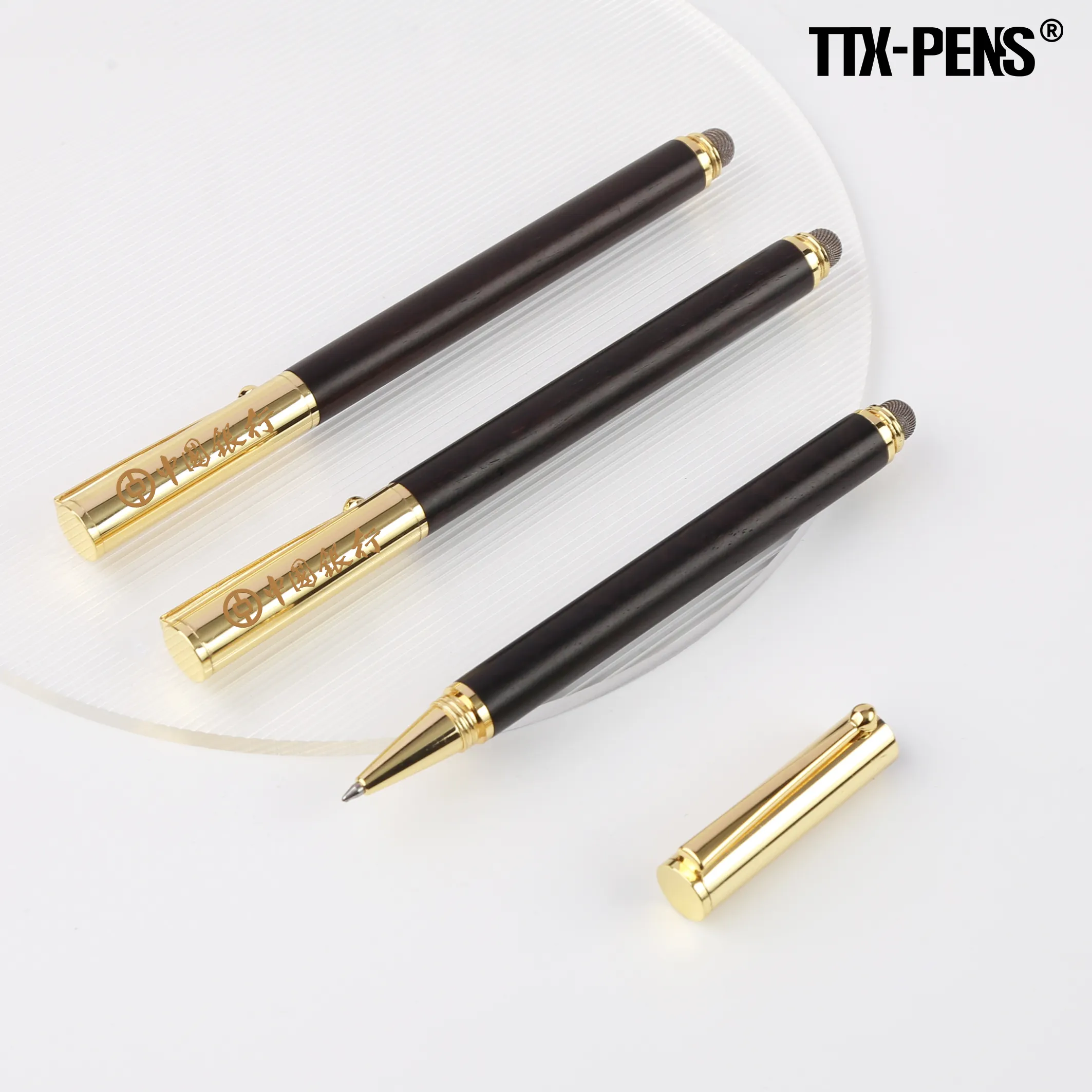 TTX kaliteli lüks 2 in 1 siyah metalik topu özel Logo İşlevli Stylus tükenmez Metal dokunmatik kalem