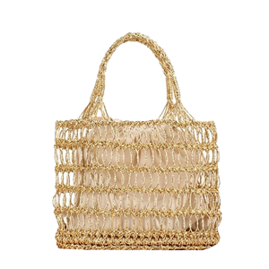 Bolso de playa bohemio de verano hecho a mano para mujer, de lujo, sencillo, de malla hueca de Bali, tejido de poliéster hecho a mano para viajes tropicales - Product Image 1