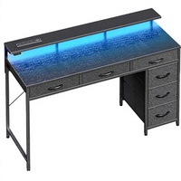 Bureau de jeu Huuger avec éclairage LED, prises de courant, type C, 6 tiroirs, surface en bois, bureau d'ordinateur de 47 pouces, bureau de travail avec rangement, support pour moniteur