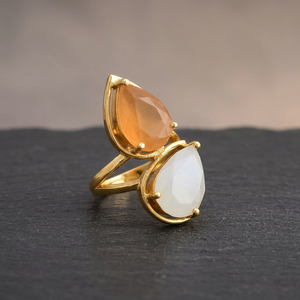 The Gilded Gold Plated Gem Duo: a Pair of Gold <b>Rings</b> Adorned with Sparkling Gemstone of Golden and White Colours - Product Image 2