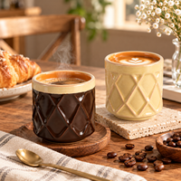 Tasse à café en céramique vintage à motif diamant gaufré 200 ml, tasse à espresso et à thé rétro émaillée pour la maison, le café et le restaurant
