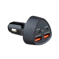 Chargeur de voiture USB C double 25W en gros, 4 ports QC3.0 PD, chargeur de voiture 25W à charge rapide pour téléphone portable Samsung