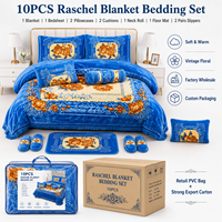 Vente en gros usine – Ensemble de literie 10 pièces en raschel, couverture chaude et épaisse à motif floral pour lit King Size avec chaussons
