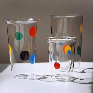 Vendita calda colorata tazza di vetro <span class=keywords><strong>a</strong></span> <span class=keywords><strong>pois</strong></span> alta tazza di vetro borosilicato tazza di caffè Latte tazza di vetro - Product Image 1