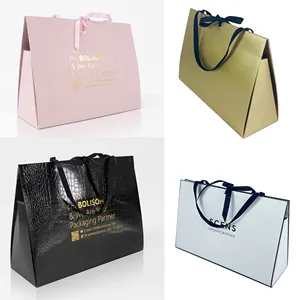 Custom Matte Hot Stamping Retail Shopping Gift Packaging Boutique Luxury Euro tote Paper Bags With Your Own Logo
