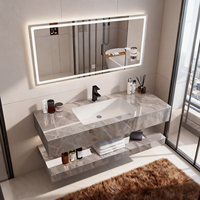Coiffeuse Murale de Salle de Bain Direct Usine, Moderne, en Marbre, avec Lavabo et Miroir LED Intelligent