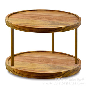 Acacia Wood Double Layer <b>Rotating</b> Storage <b>Rack</b> For Kitchen <b>Spice</b> Or Cosmetic Organizer Desktop Use - Product Image 5