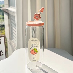Gobelet à paille en verre borosilicate de haute qualité, motif floral mignon, grande capacité 600 ml, écologique, portable, moderne, cadeau de fête pour la main - Product Image 6