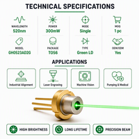 Diode laser verte originale Union Optronics 520nm 300mW haute puissance TO-56 5.2V pour module laser de précision et marqueurs industriels