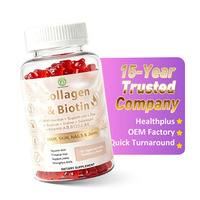 Gummies de collagène, biotine, kératine, acide hyaluronique, zinc et sélénium pour cheveux, peau, ongles et articulations, 60 gummies sans gélatine, sans gluten, OEM ODM