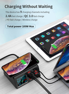 Base de carga USB inalámbrica de 100W 18W PD QC3.0 Estación de carga rápida Pantalla LED inteligente 8 puertos USB para teléfono <span class=keywords><strong>Samsung</strong></span> Huawei - Product Image 3