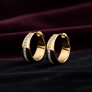 Orecchini a Cerchio E3228 Placcati in Oro 22k con Cristalli e Strass, Lussuosi Gioielli da Donna per Uso Quotidiano - Product Image 2