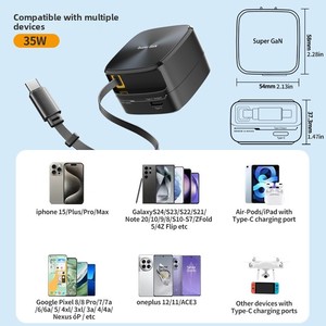 หัวชาร์จเร็วแบบสากลหัวชาร์จ35W กำลังขับ5V/3A <span class=keywords><strong>สา</strong></span>ยชาร์จแบบยืดหดได้ - Product Image 3