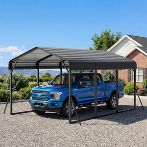Abri de voiture en métal 10x15 pieds avec <span class=keywords><strong>toit</strong></span> en acier galvanisé, abri de voiture robuste, <span class=keywords><strong>garage</strong></span> extérieur pour voiture, camion, camping-car, bateau, tracteur - Product Image 1