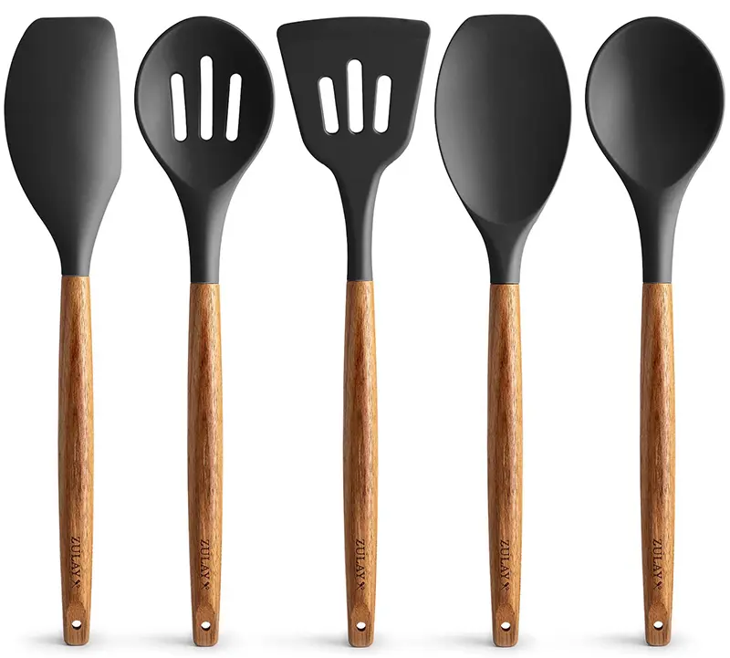 Outils de cuisine antiadhésifs résistants à la chaleur Ensemble d'ustensiles de cuisine en silicone Ensemble de spatules en silicone avec manche en bois