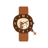 Montre à quartz 2026 Virtue Kawaii Fashion Cartoon Double Bear avec cadran en verre et aiguilles pour enfants, bracelet en silicone souple pour usage quotidien