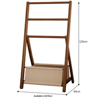 Porte-manteau en bois massif à plusieurs niveaux, structure triangulaire, étagère de rangement, porte-manteau sur pied pour chambre à coucher avec panier de rangement en tissu