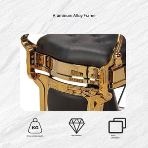 Chaise de coiffure en cuir tufté noir et or de style antique chaise de rasage à pompe hydraulique chaise de coiffure à base ronde à vendre - Product Image 4