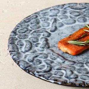 Platos de Porcelana Redondos Irregulares de Cerámica Azul Gris, Vajilla Rústica para Estilizar Comidas, Restaurante y Cocina Casera - Product Image 3