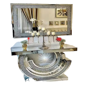Table <span class=keywords><strong>console</strong></span> de luxe <span class=keywords><strong>en</strong></span> <span class=keywords><strong>verre</strong></span> miroir blanc <span class=keywords><strong>en</strong></span> forme de O pour le salon - Product Image 1