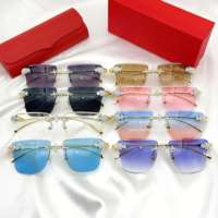 Lunettes de soleil vintage sans monture pour femmes et hommes, lunettes de soleil de luxe de marque de diamant, lunettes de soleil rétro, lunettes de soleil à grande monture
