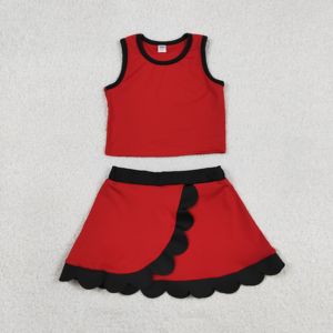 Toddler Girls Two Piece Active Set <b>Blue</b> Crop Top With <b>Skort</b> Sport Outfit Sleeveless Tank Top High Waist A-Line Shorts - Product Image 6