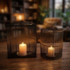 Iron Candle <b>Lantern</b> <b>Set</b> with Geometric Design Heat Resistant for Home Decoration - Product Image 1