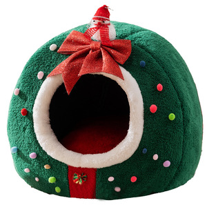 Christmas Tree Pet <b>Bed</b> Round Warm Semi Enclosed Dog <b>Bed</b> For Small Medium Dogs Winter Holiday Decorative <b>Nest</b> - Product Image 1