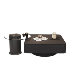 Luce di lusso <span class=keywords><strong>nero</strong></span> High-End di vetro <span class=keywords><strong>tavolo</strong></span> da tè roccia quadrata combinazione di legno tavolino da caffè per moderno semplice soggiorno per - Product Image 5
