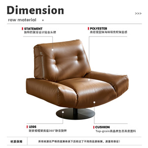 Sillón Individual Retro de Lujo, Diseño Tapizado en Cuero Genuino, para Sala de Estar, Dormitorio, Uso en Hoteles - Product Image 4