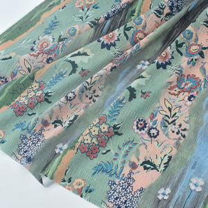 Tissu satiné froissé en polyester imprimé en gros, motif floral artistique vintage - Product Image 1