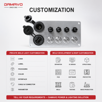 DAMAVO Panneau de commutation 4 voies en acier inoxydable 12V/24V 10A avec chargeur USB, prise d'alimentation et panneau de fusibles pour bateau, camping-car, camion, automobile