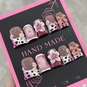 Bestseller Handgefertigte Entenschnabel-förmige Aufstecknägel 10 Stück Wiederverwendbare ABS Künstliche Nägel für Kinder Vollständige Abdeckung Design Quadratisches Muster Modell - Product Image 2