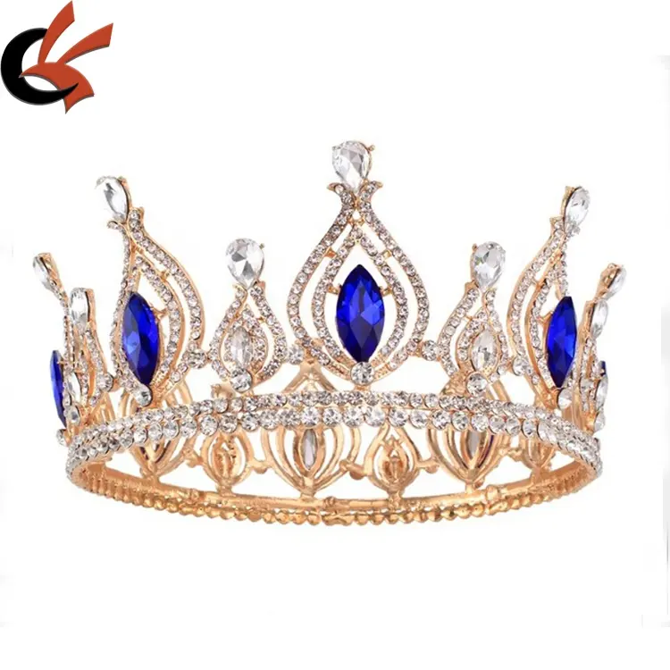 New Wholesale Big Round Festzug Kronprinzessin Beauty Beast Festzug Strass Krone für Miss Universe
