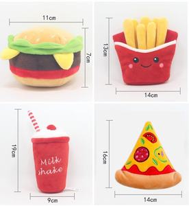 Juguetes para masticar para mascotas con forma de dibujos animados, juguetes chirriantes de peluche interactivos para cachorros, juguetes para limpiar los dientes con forma de papas fritas, hamburguesas y pizza. - Product Image 5
