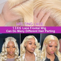 Perruque frontale transparente HD 13x6 en cheveux humains indiens vierges 100% blonds, sans colle, densité 250%, ondulée, vente en gros
