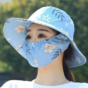 Floral Print Sun Hat With Face Covering UV Protection Summer Outdoor Travel Flat Top Fisherman Hat - Product Image 1