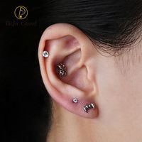 Piercing Labret en Titane ASTM F136 à Filetage Interne, Forme Dents de Vampire, pour Hélix, Conch, Cartilage, Tragus, Bijou de Piercing d'Halloween