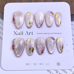 <span class=keywords><strong>Faux</strong></span> ongles de luxe peints à la main, motif petite fleur, effet œil de chat, <span class=keywords><strong>bleu</strong></span> brume, poudre miroir argentée, élégants et faits main - Product Image 2