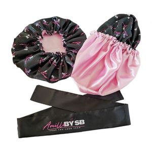 Wholesale Double Layer Sleep Cap Women Bonnet Custom Logo Print Reversible Bonnets and Satin Hair Wrap - Product Image 1
