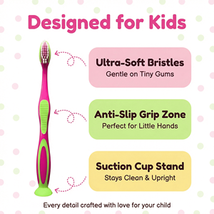Spazzolino da denti per bambini con setole ultra morbide, zona antiscivolo e supporto a ventosa, progettato per mani piccole, spazzolino morbido OEM - Product Image 2