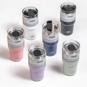 TYESO BRAND TS-8727C-30oz isolierter Becher mit Deckel und Strohhalmen, Edelstahl-Doppelvakuum-Kaffee becher