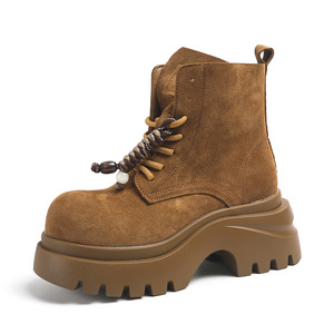 Женские ботинки Мартин на толстой подошве, увеличивающие рост на 7 см, осенние новинки 2025 года, короткие ботинки на шнуровке, большие желтые ботинки - Product Image 4