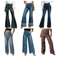 Jean slim déchiré en dentelle, taille haute élastique, pantalon en satin imperméable, style rétro pour femme