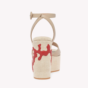 Sandales compensées à plateforme pour femmes, en toile avec applique corail, à bride cheville, bout rond, style resort, vente en gros, OEM, personnalisables - Product Image 4