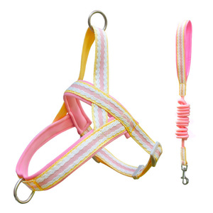 Arnés ajustable para perro, Sillín para el pecho, bonito y colorido, transpirable, de nailon, a rayas, con encaje, conjunto de arnés y correa para mascotas, <span class=keywords><strong>Collar</strong></span> antiescape para perro - Product Image 1