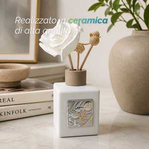 Diffusore di Fragranze in Ceramica Bianca con Placca Argentata e Bastoncini a Rosa, Decorazione per Aromaterapia - Product Image 3
